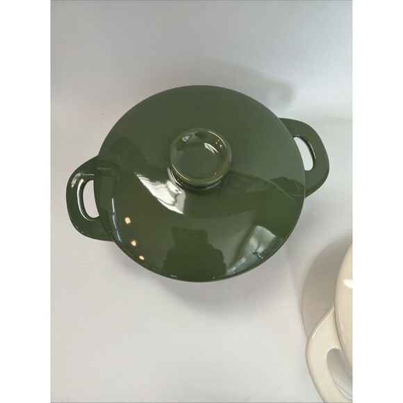Brocc Your Body Round Ceramic Cocotte Mini Dutch Oven Green & White - Picture 3 of 9